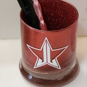 RED and white glittered makeup brush holder